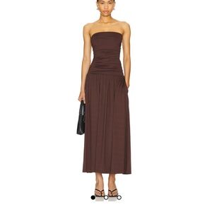 Drop Waist Strapless Brown Maxi Dress